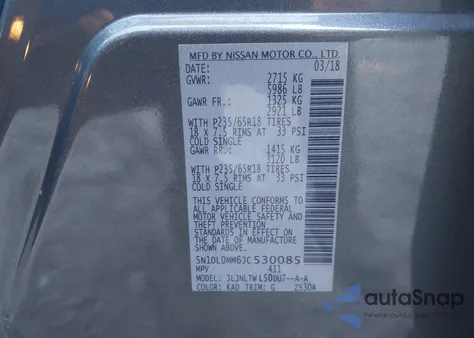 2018 Infiniti Qx60 z USA, uszkodzony, nr VIN 5N1DL0MM6JC530085